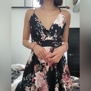Black floral midi dress